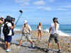 Judy Zoppelt being interviewed on the beach during the 2009 Blacktip Challenge shark fishing tournament in Florida