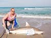 Melissa Showman won the largest shark prize for a female angler in the 2012 Blacktip Challenge shark fishing tournament in Florida with this huge blacktip shark